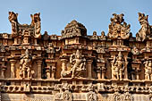 The great Chola temples of Tamil Nadu - The Brihadishwara Temple of Thanjavur. Decorations of the Subrahmanya Shrine in the northwest corner of the temple courtyard. 